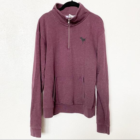 VS Pink Maroon Leopard Logo Quarter Zip Sweatshirt Size Small - Picture 1 of 7